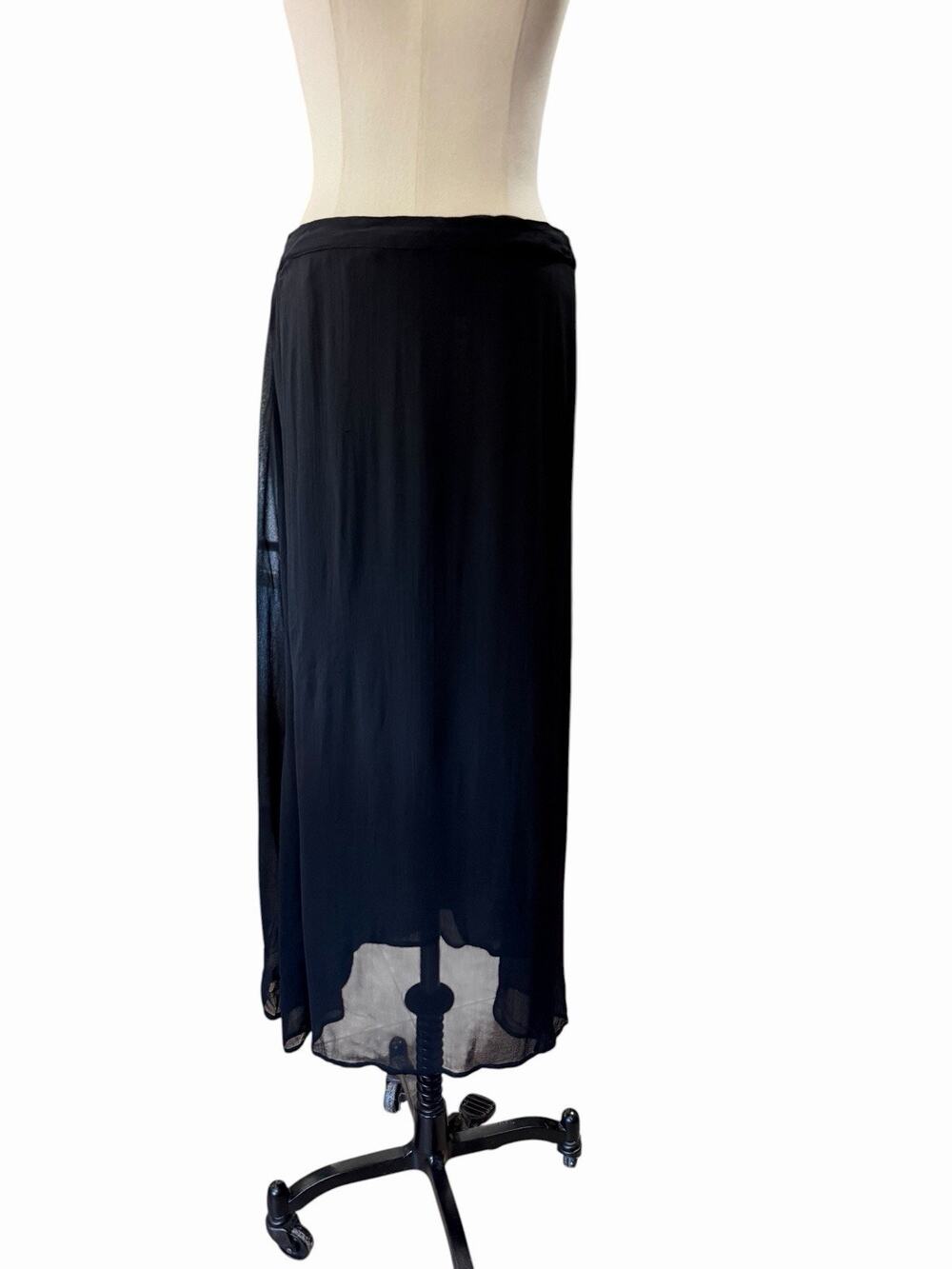 Vintage Black Chiffon Maxi Skirt Sheer Overlay Lined Formal Evening Womens M L